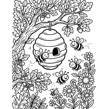 Bees and their beehive coloring page for kids