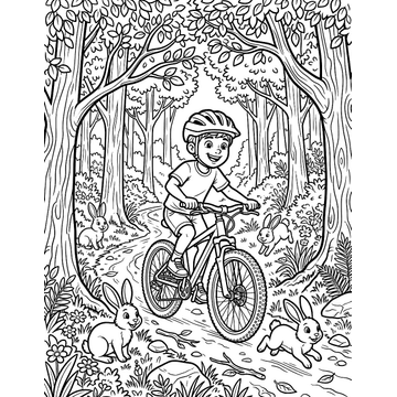 Bike ride through the woods coloring page for kids