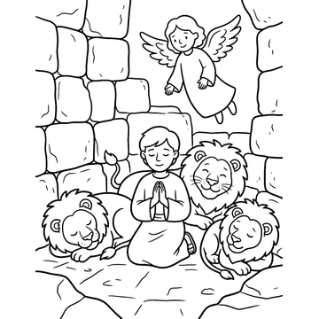 Daniel in the lions' den coloring page for kids