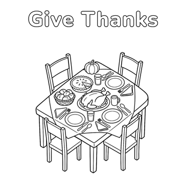 Family thanksgiving table coloring page for kids