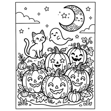 Friendly Halloween pumpkins coloring page for kids