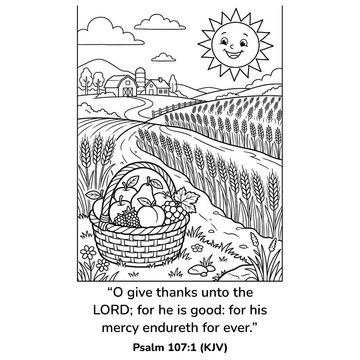 Give thanks: psalm 107:1 coloring page for kids