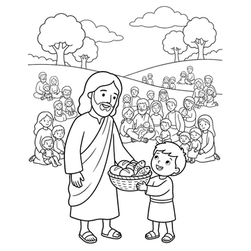 Jesus feeds the 5,000 coloring page for kids