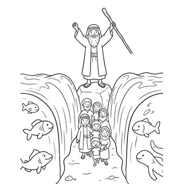 Moses and the parting of the Red Sea coloring page for kids