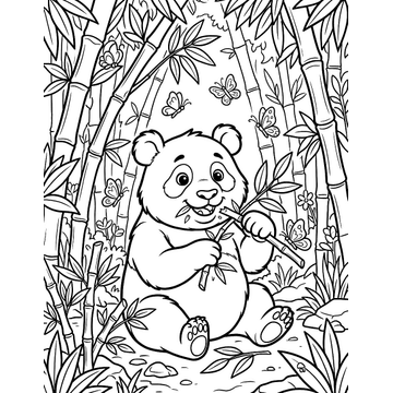 Panda munching bamboo coloring page for kids