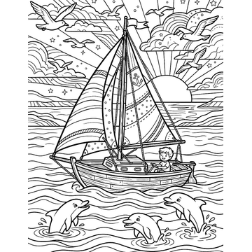 Sailboat at sunset coloring page for kids