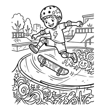 Skate park tricks coloring page for kids