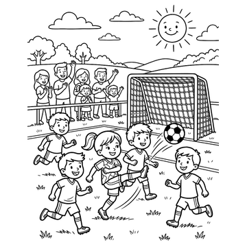 Soccer match coloring page for kids